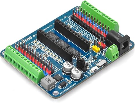 OSOYOO Pro Micro Shiled Breakout Board - GPIO Status LEDs, Power Protection, 3-Pin Sensor/Servo Ports, 5V/2A Independent Power Supply, Screw Terminals for Reliable Connections & Efficient Prototyping