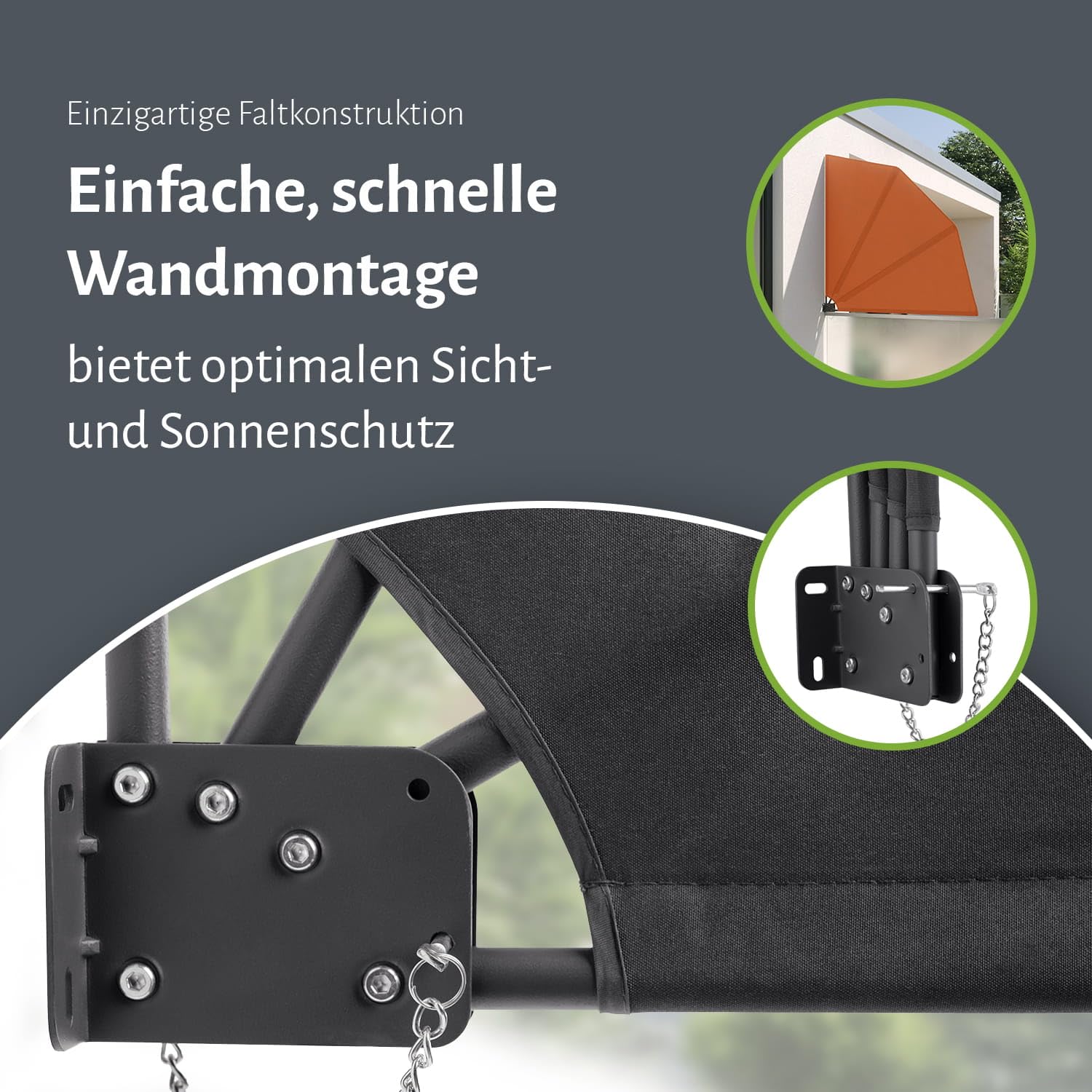 Balkonfächer Sichtschutz Sonnenschutz Balkonsichtschutz Balkonmarkise Trennwand mit Wandhalterung, Farbe:grau, Größe:120 x 120 cm