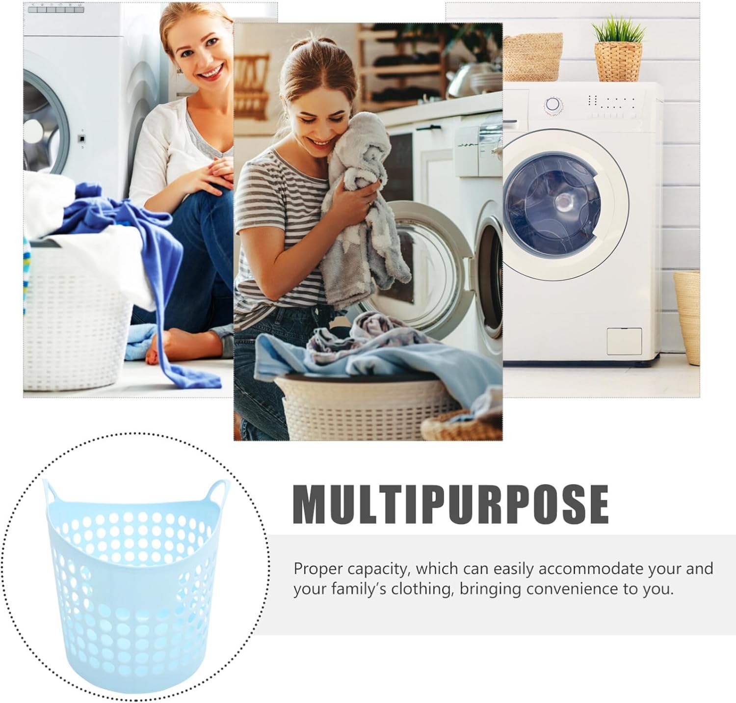 Flexible Laundry Basket - Plastic Hamper with Carry Handle Dirty Clothes Basket Grocery Basket Large Storage Hamper for Bathroom Laundry Room 30l