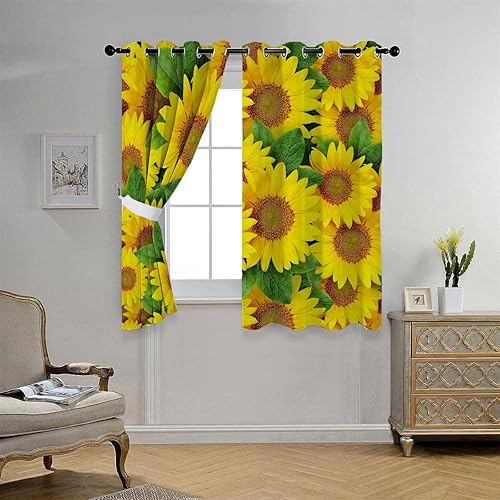 Miniatura 3 de Cortinas para cocina con ojales de girasol, persianas opacas cortas para puertas corredizas de vidrio, cortina de despensa, 63 pulgadas de ancho por