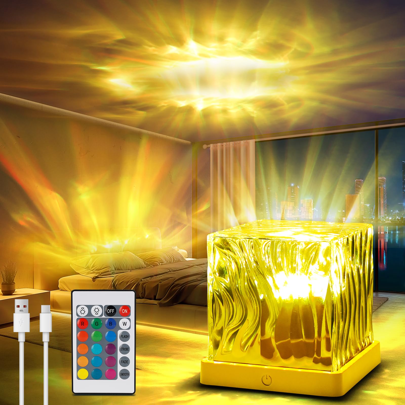 TRUMPETS Sternenhimmel Projektor USB Wiederaufladbarer Nordlicht Lampe mit 16 RGB Farben für Erwachsene und Kinder