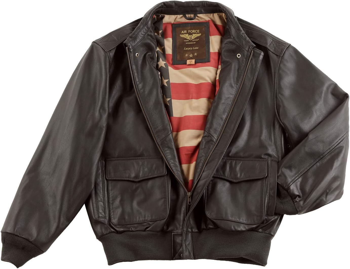 Men Monogram Collection Air Force A-2 Leather Flight Bomber Jacket (Also available in Big & Tall)