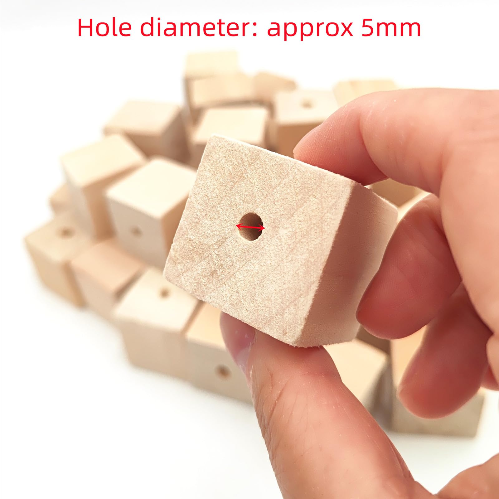 Wooden Cubes with Holes 3cm/50pcs, Unfinished Square Wood Beads Blocks Natural Blank Wood Cubes for DIY Craft - Image 4