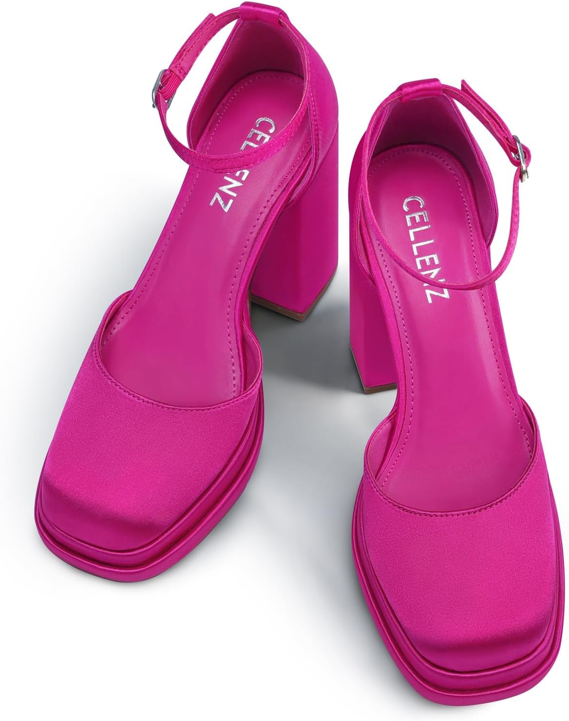 Women Chunky High Heels: Closed Toe Ankle Strap Platform Heel - Pink Dress Cute Dance Shoes - Pumps Sexy Prom Party Size 9 - Image 4