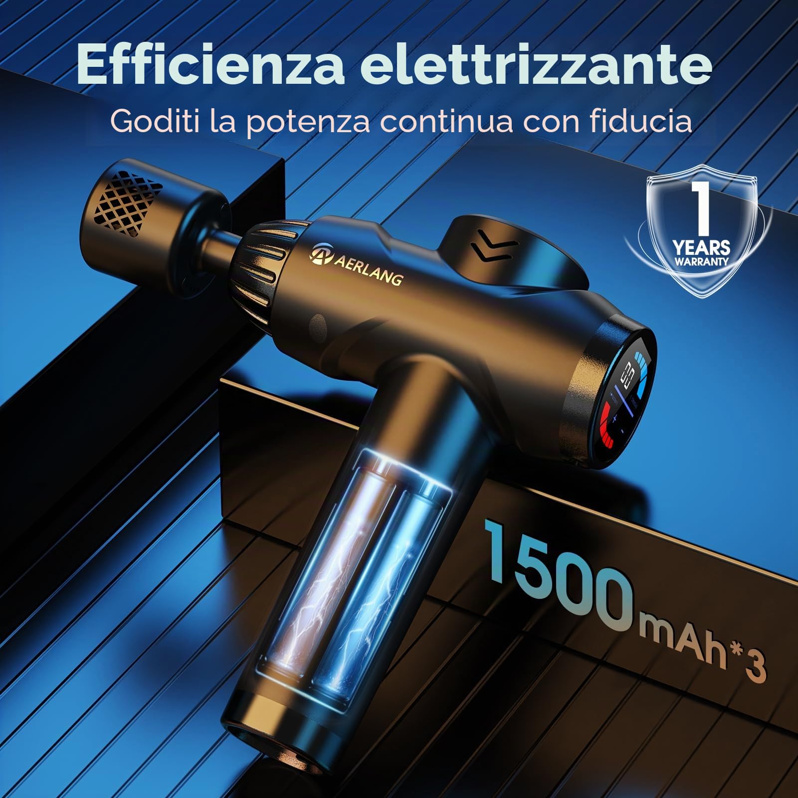 AERLANG Pistola per massaggi con calore, pistola massaggiante per tessuti profondi, massaggiatore a percussione muscolare a 20 velocità con touch screen LCD, 7 teste, pistola massaggiante con custodia