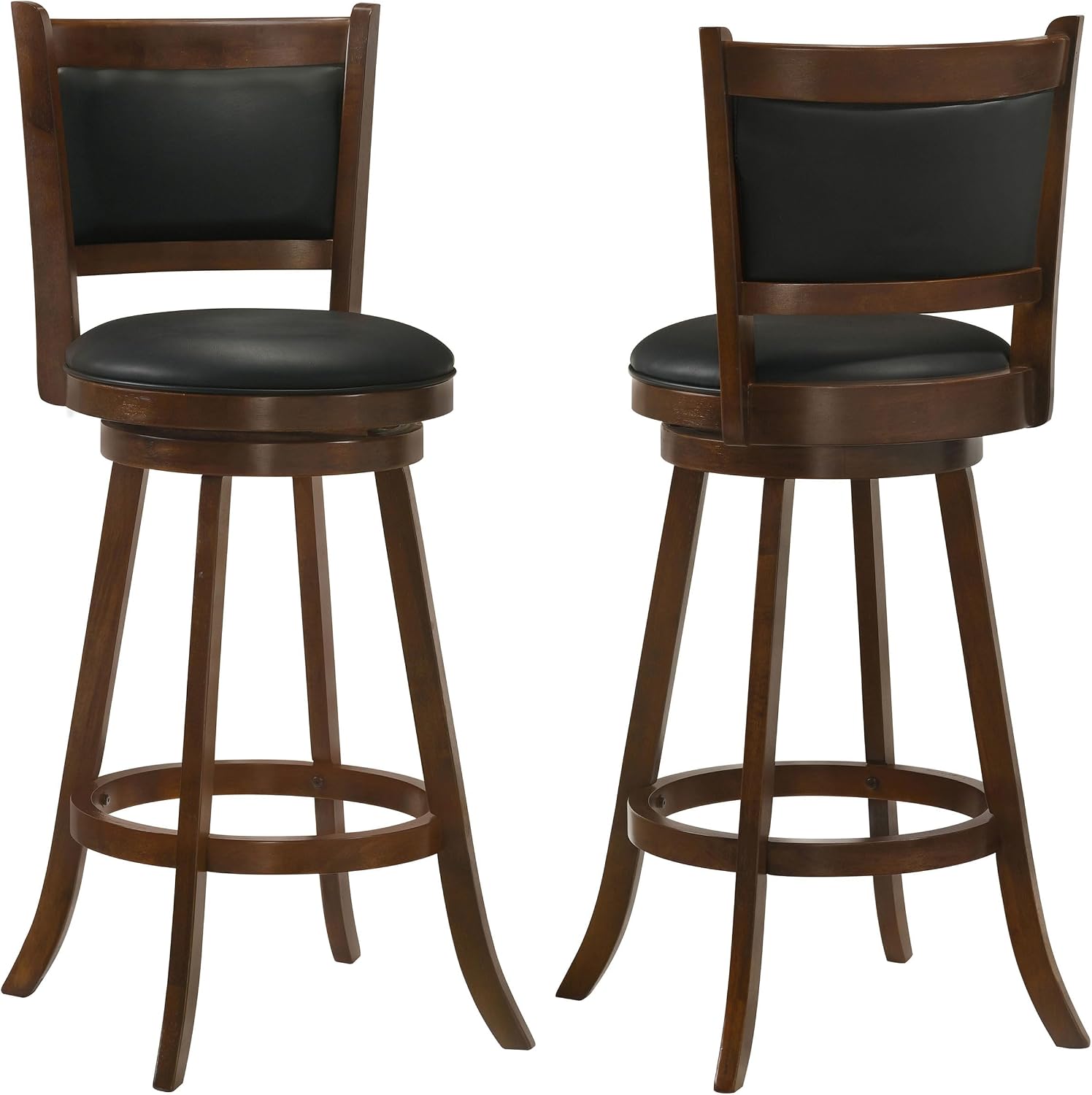 BOWERY HILL Set of 2 Swivel Bar Stools, 29 in Seat Height, Chestnut Wood and Black Finish, Contemporary Style, Padded Seat and Backrest, Sturdy Footrest, Ideal for Home Bar or Rec Room