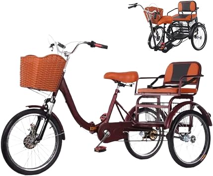 Adult Folding Trike Cruiser Trike with Double Chain/Damping, Foldable, Cargo Basket and Comfortable Seat
