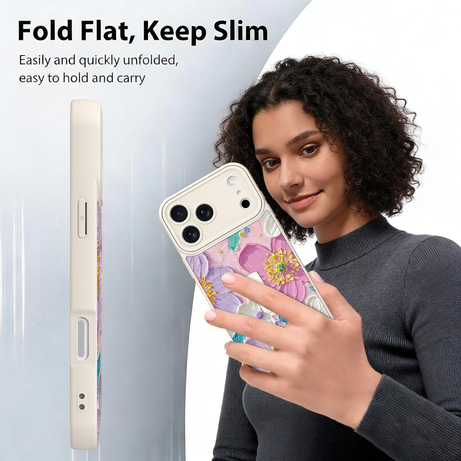 Case for iPhone 17 Pro with Finger Hand Strap Kickstand [Compatible with Magsafe] Colorful Retro Oil Painting Printed Flowers for Women Man Slim Full Camera Protection Shockproof Phone Case