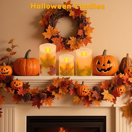 Miniatura 5 de Velas sin llama, juego de 3 velas LED parpadeantes de hoja de arce con control remoto y temporizador, velas LED regulables que funcionan con pilas,