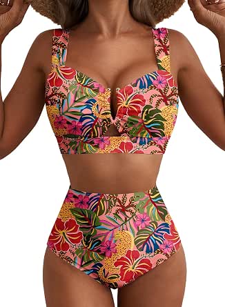 Herseas Women's High-Waisted U-Wire Cutout Bikini Set