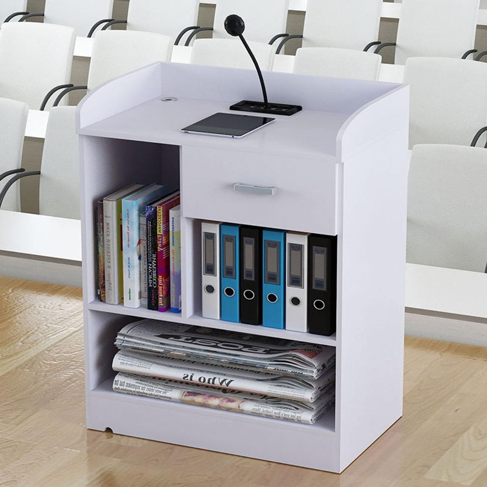 DFGHNBVC Portable Rolling Podium Stand With Wheels For Speeches, Church, And Customer Reception,White