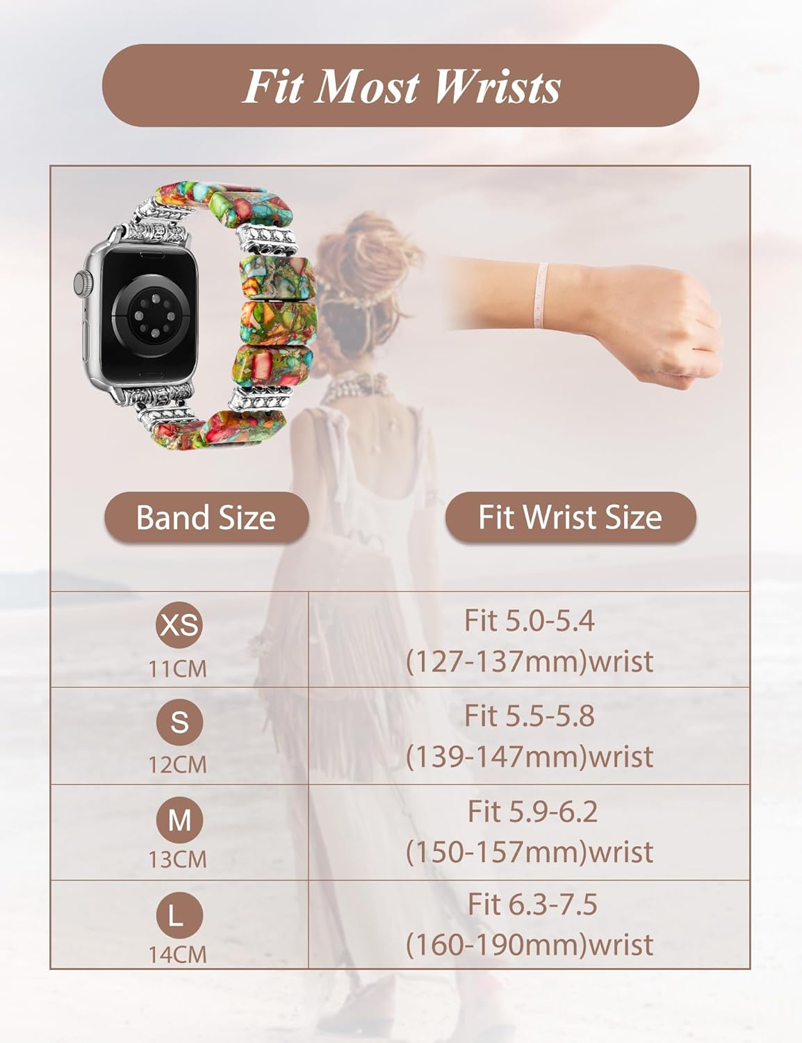 Moolia Natural Stone Bracelet Compatible with Apple Watch Band 41/40/38/42/44/45/46/49mm Women, Handmade Elastic Beaded Western Strap for iWatch Series 11 10 9 8 7 6 5 4 3 2 1 SE（1/2/3） Ultra（1/2/3）