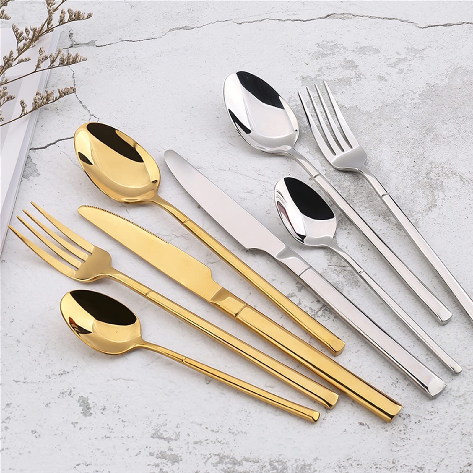 Genérico Juego De Cubiertos Dorados De 24 Piezas, Juego De Cubiertos De Acero Inoxidable, Suministros para Restaurantes De Hoteles Y Bodas, Cubiertos Clásicos Elegantes