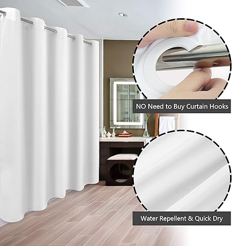 River Dream No Hook Hotel Cloth Shower Curtain Microfiber - Waterproof Soft Washable Fabric Shower Curtain or Liner with Magnets, White, Standard Size(White,71"W x 86"L (Pack of 1))