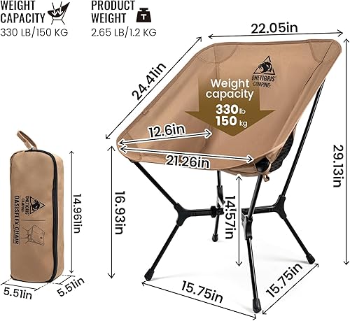 Miniatura 3 de ONETIGRIS OasisFlex Silla de camping, silla portátil con bolsa de transporte, ideal para camping, playa, picnic, parque, césped, deportes y eventos