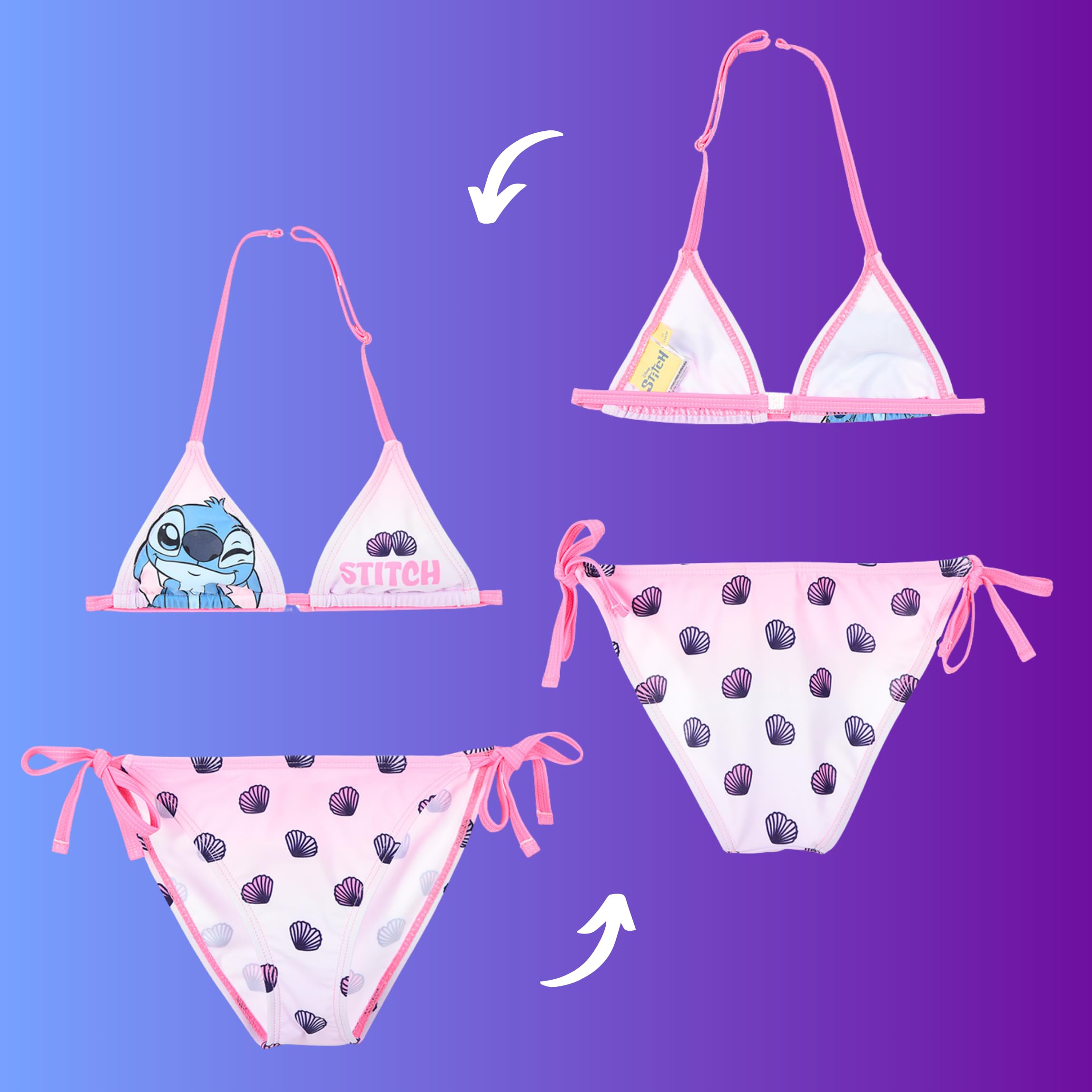 Disney Stitch Bikini para Niña, Bañador de Dos Piezas Verano Infantil, Tallas 6 a 12 Años