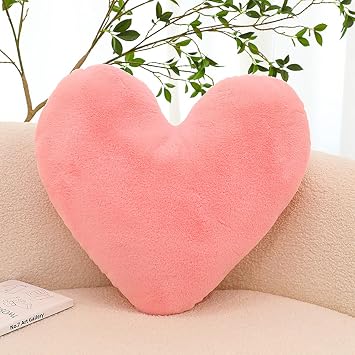 HANDKEI Fluffy Heart-Shaped Pillow, Sofa Bed, Decorative Pillow, Moon Pillow, Plush Pillow, Cushion 15.74 inch, Pink