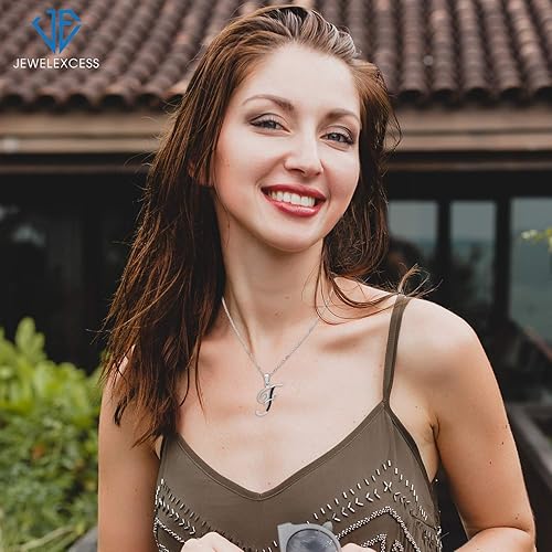 Miniatura 3 de JEWELEXCESS Collar con colgante de letra inicial de diamante negro de 120 quilates para mujer, de plata de ley 925 personalizable, con monograma del