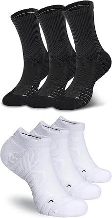 Hylaea 6 Pairs Running Socks for Men, Coolmax Anti-Blister Cushion Socks for Athletic, Padded Moisture Wicking & Seamless Size XL Black & White