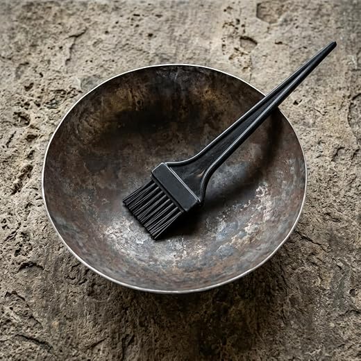Iron Mehendi Mixing Bowl with Applicator Brush, Hair Dye and Henna Set, for Salon and Home Use