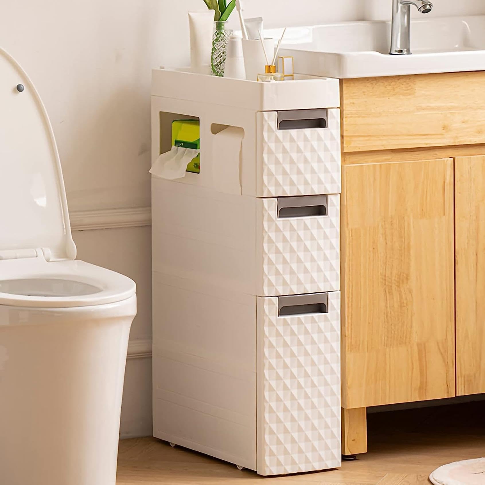 Meuble de tour de rangement en plastique compact pour petits tiroirs de bureau