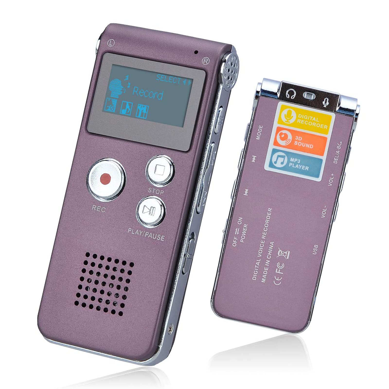 Lychee 8GB LCD Bildschirm Digitales Diktiergerät Aufnahmegerät Sprachaufnahme Audiorekorder Voice Recorder für Studium Konferenzen und Interviews MP3 Player (Weinrot)