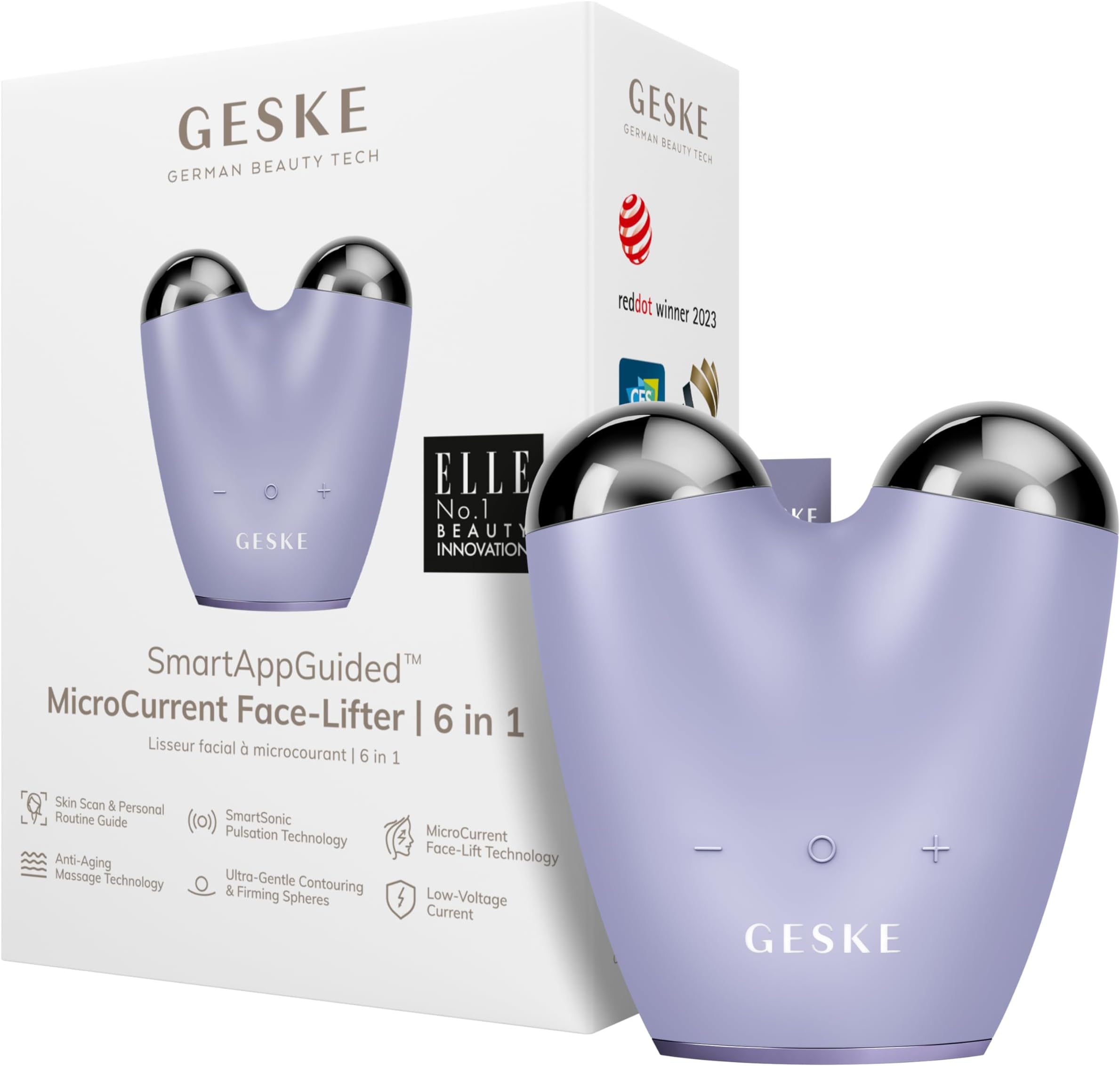 GESKE SmartAppGuided™ MicroCurrent Face Lifter | 6 in 1 | Anti-aging device | Instant face lift | Skincare tool | Remove wrinkles for firm & youthful skin | Advanced smoothing facial firmer