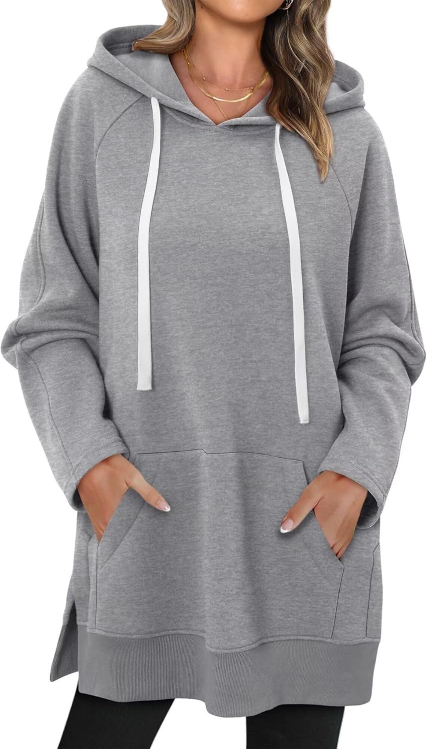 StunShow Women Oversized Sweatshirt Pullover Casual Split Hem Long Hoodie Dress with Kangaroo Pocket 2025 Fall - Image 4