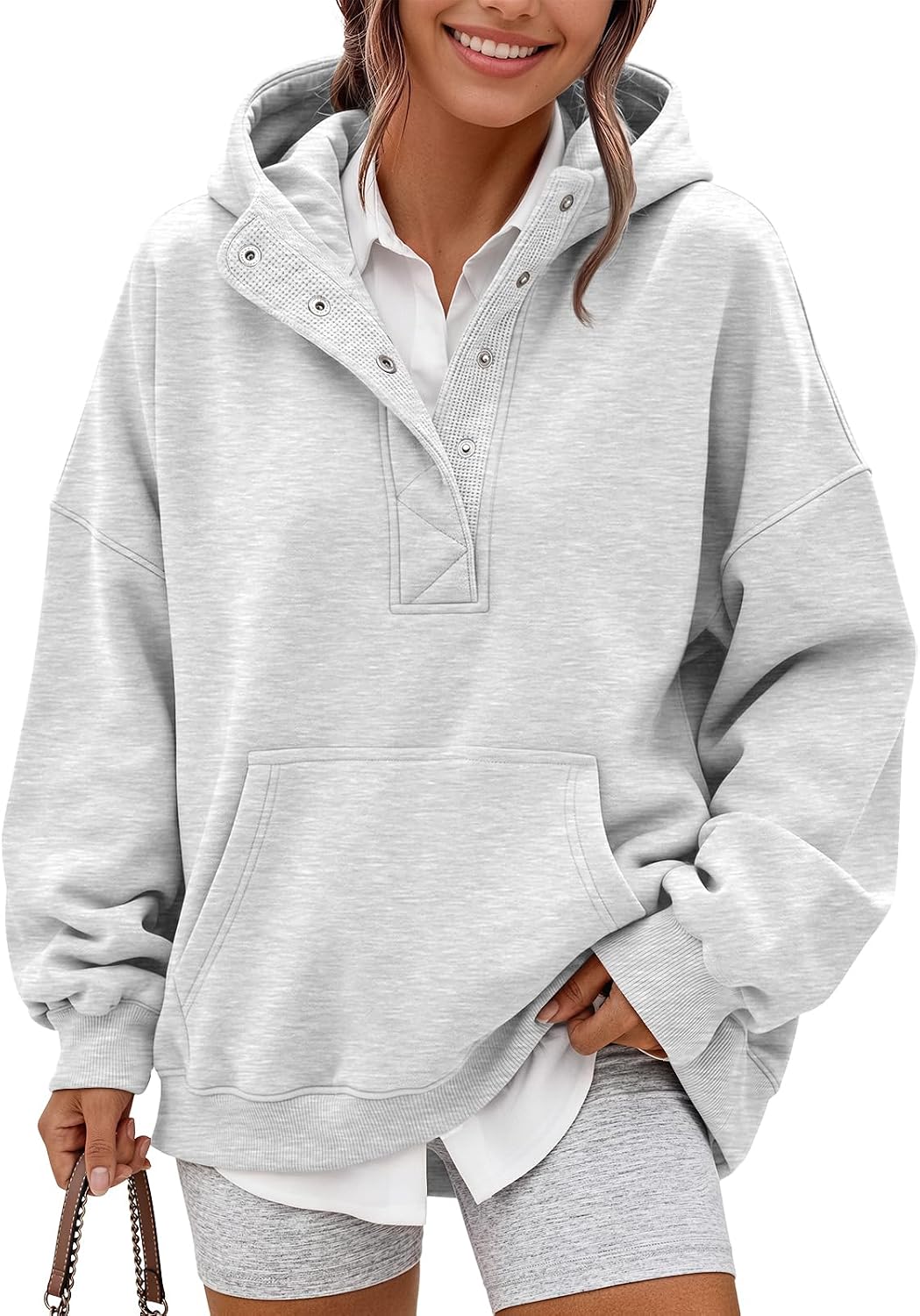 Trendy Queen Women's Oversized Fleece Hoodies Henley Sweatshirt