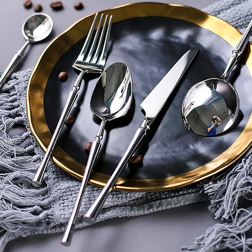 Miniatura 3 de IKXO Juego de cubiertos de lujo para 4 personas, juego de cubiertos de acero inoxidable 1810 de alta calidad, incluye cuchillo, cuchara y tenedor,