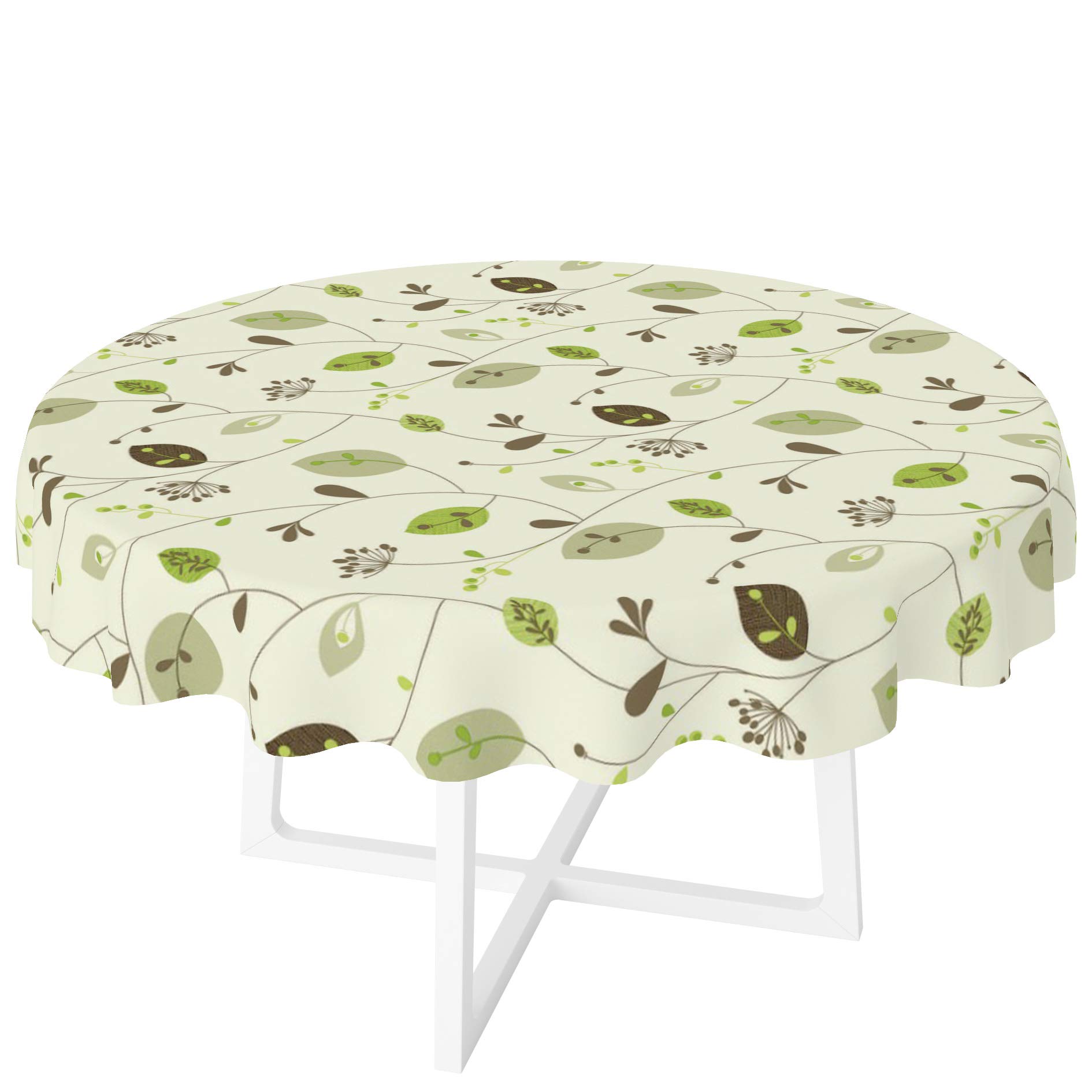 Karina Home Multicolor Leaves & Stems On Natural Pvc Vinyl Oilcloth Tablecloth (Round 138Cm)