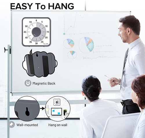 Miniatura 4 de Temporizador visual de 60 minutos, reloj temporizador de cuenta regresiva de gran tamaño de 7.5 pulgadas para niños y adultos, herramienta mecánica