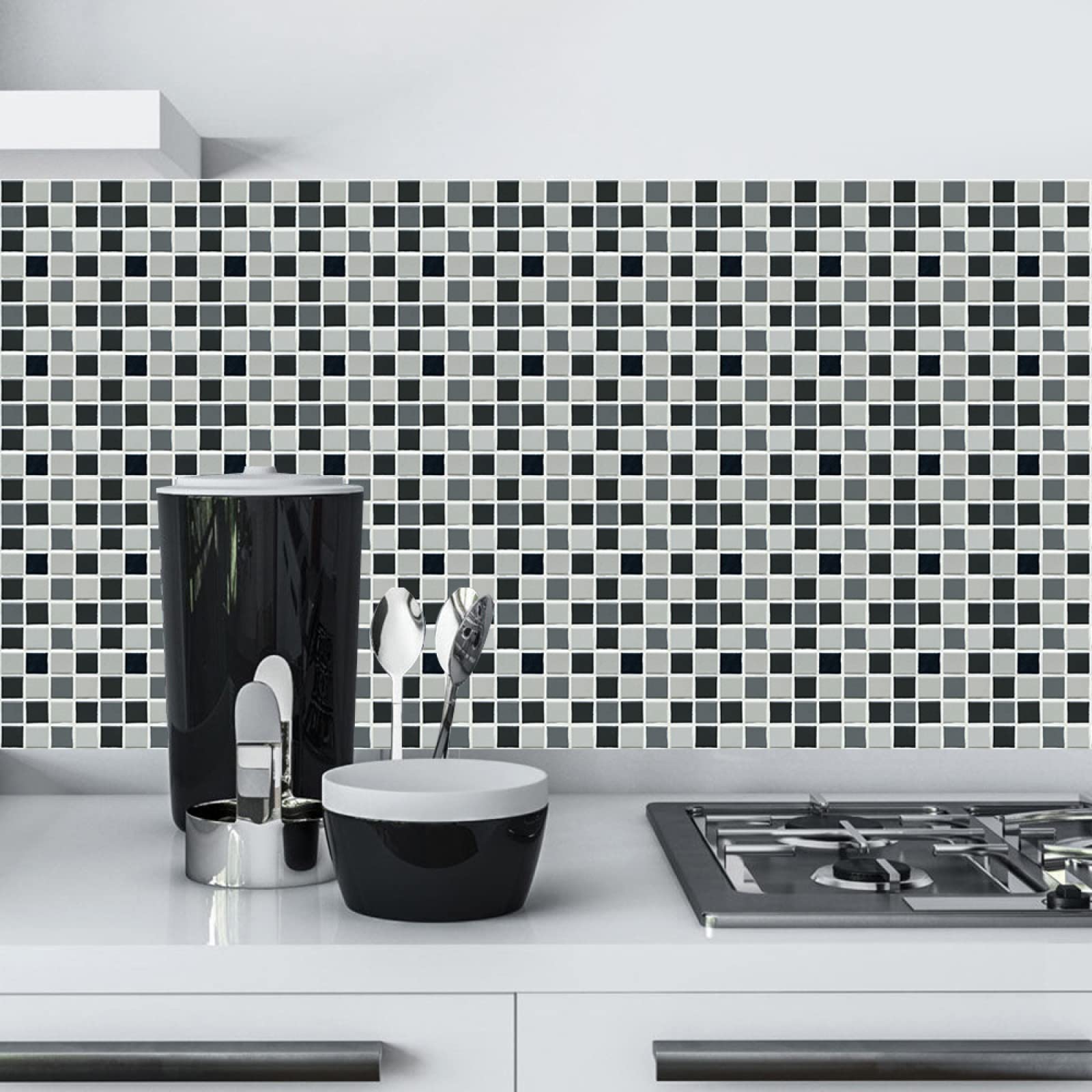 Tile Stickers Minimalist Grey Stick on Kitchen Tiles Self Adhesive Wall Tiles PVC Peel and Stick Tile Covers Transfers Oil-Proof Kitchen Splashbacks for Walls Removable 15x15cm/20 Pcs