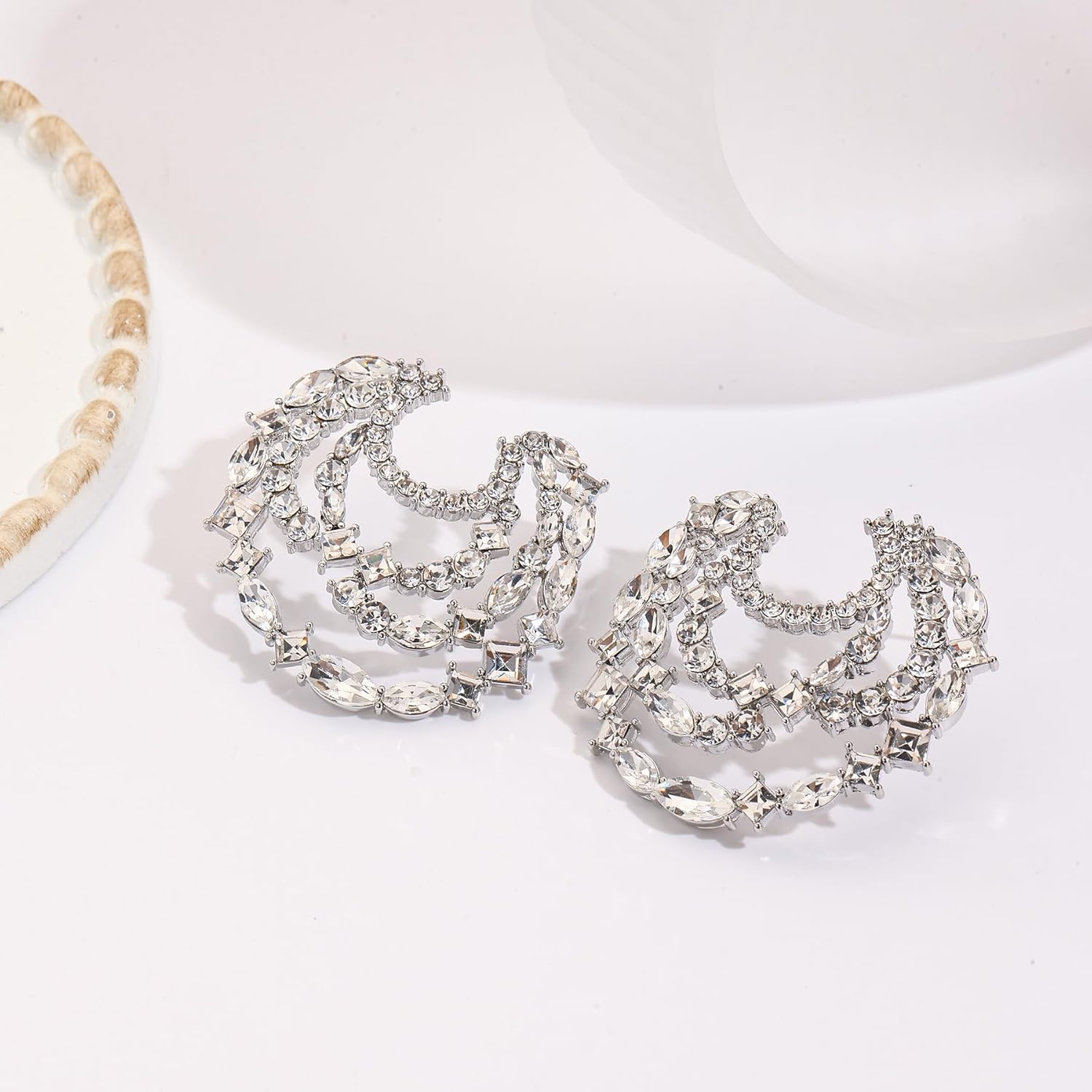 Statement Crystal Drop Earrings,Art Deco Full-Rhinestone Wedding Party Jewelry for Bride, Bridesmaid and Guests - Image 7