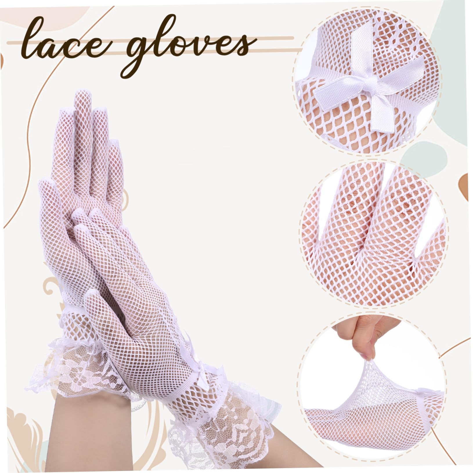 BESPORTBLE 12 Pares de Guantes de Malla para Boda, Blanco, Poliéster, Lentejuelas y Lazos, Cómodos y Reutilizables para Banquetes y Vestidos de Noche
