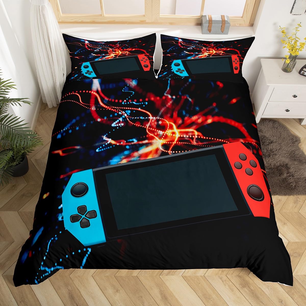 Parure de lit gamer bleu rouge 200x200cm pour éliminer le désordre et styliser la chambre d'enfant