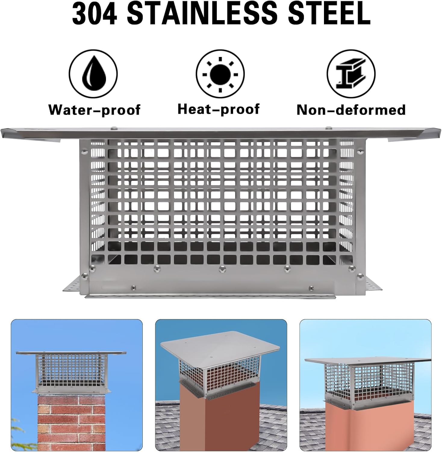 Chimney Cap, 17" x 29" Flue Caps, 304 Stainless Steel Fireplace Chimney Cover with Bolts Screws, Mesh Chimney Flue Cover for Outside Existing Clay Flue Tile (17" x 29")