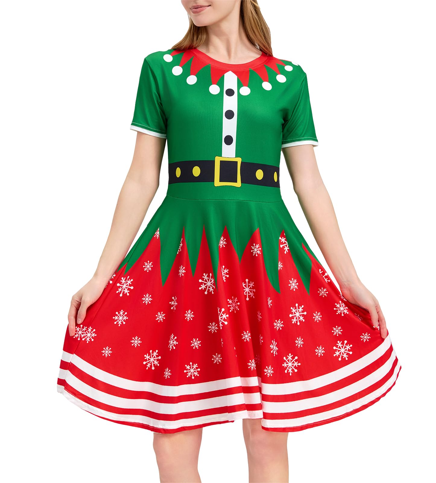 Glimnerize Christmas Women's Dress Versatile Outfit Party Elf Printed Funny Christmas Themed Style Comfortable Novelty Santa A8 XL