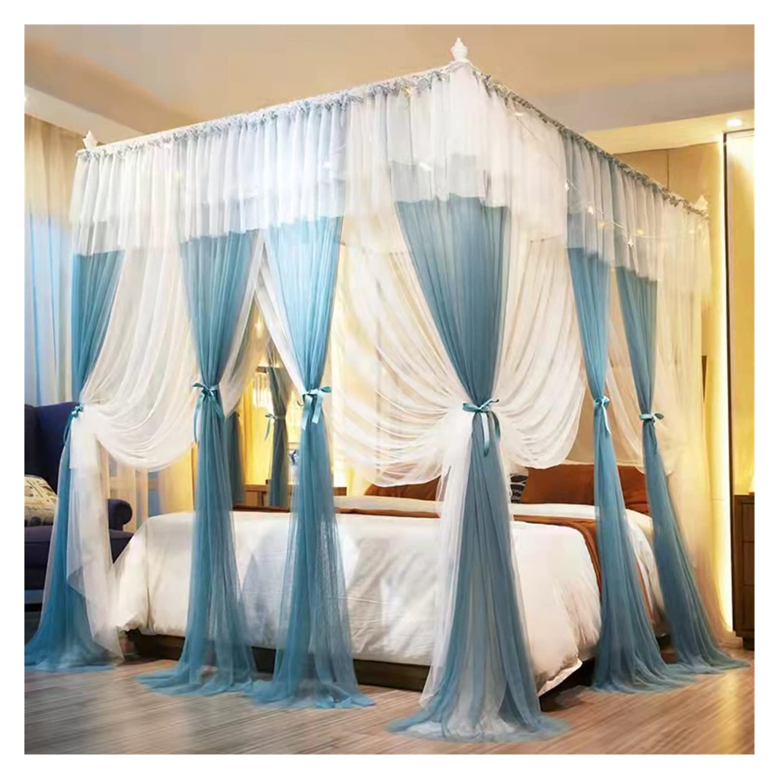 DXTFDHB European Mosquito Net Canopy Bed Mosquito Net With Frame Bed Netting Three-door for Single To King Size Beds Hammocks(Blue White,1.8 * 2.2m bed)