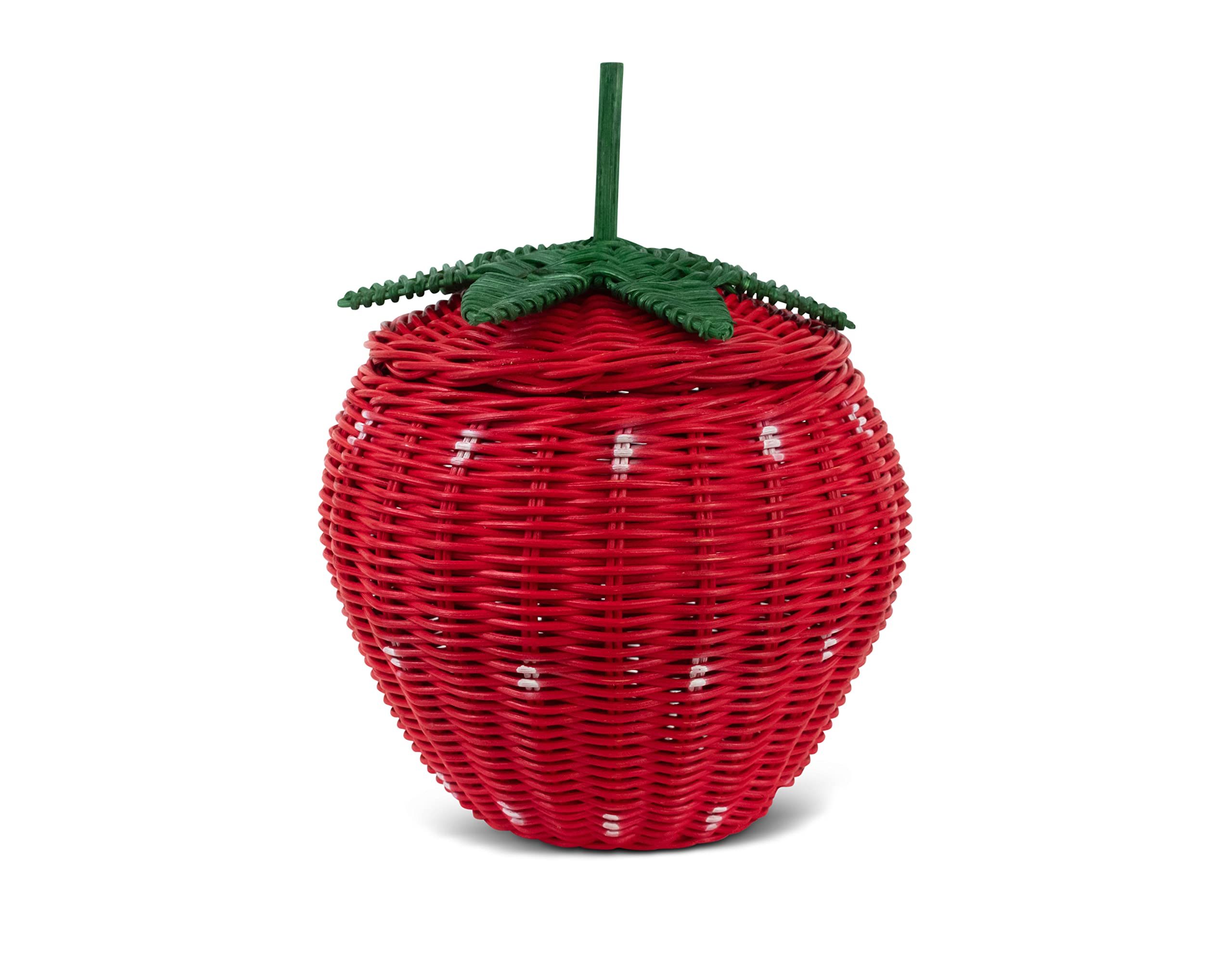 G6 COLLECTION Strawberry Rattan Storage Basket With Lid Decorative Bin Home Decor Hand Woven Shelf Organizer Cute Handmade Handcrafted Gift Art