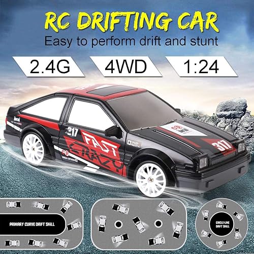Miniatura 3 de Liberty Imports RC Drift Car 124 2.4GHz 4WD Control remoto Sport Racing Vehículo en carretera con luz LED, baterías y neumáticos de deriva (estilo 5)