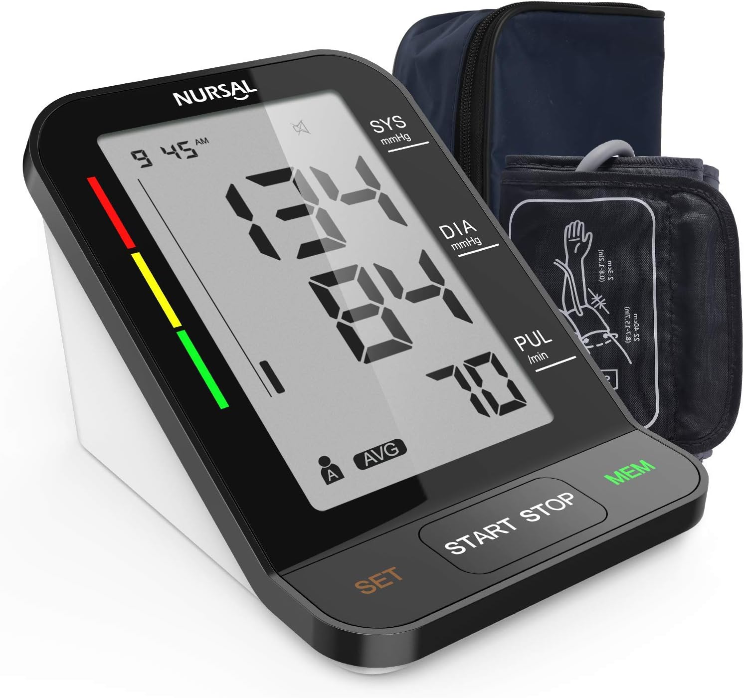 NURSAL Blood Pressure Monitor - Automatic Upper Arm Machine Accurate, Adjustable Cuff, Large Backlit Display - Irregular Heartbeat & Hypertension Detector, 240 Sets Memory, Carrying Bag