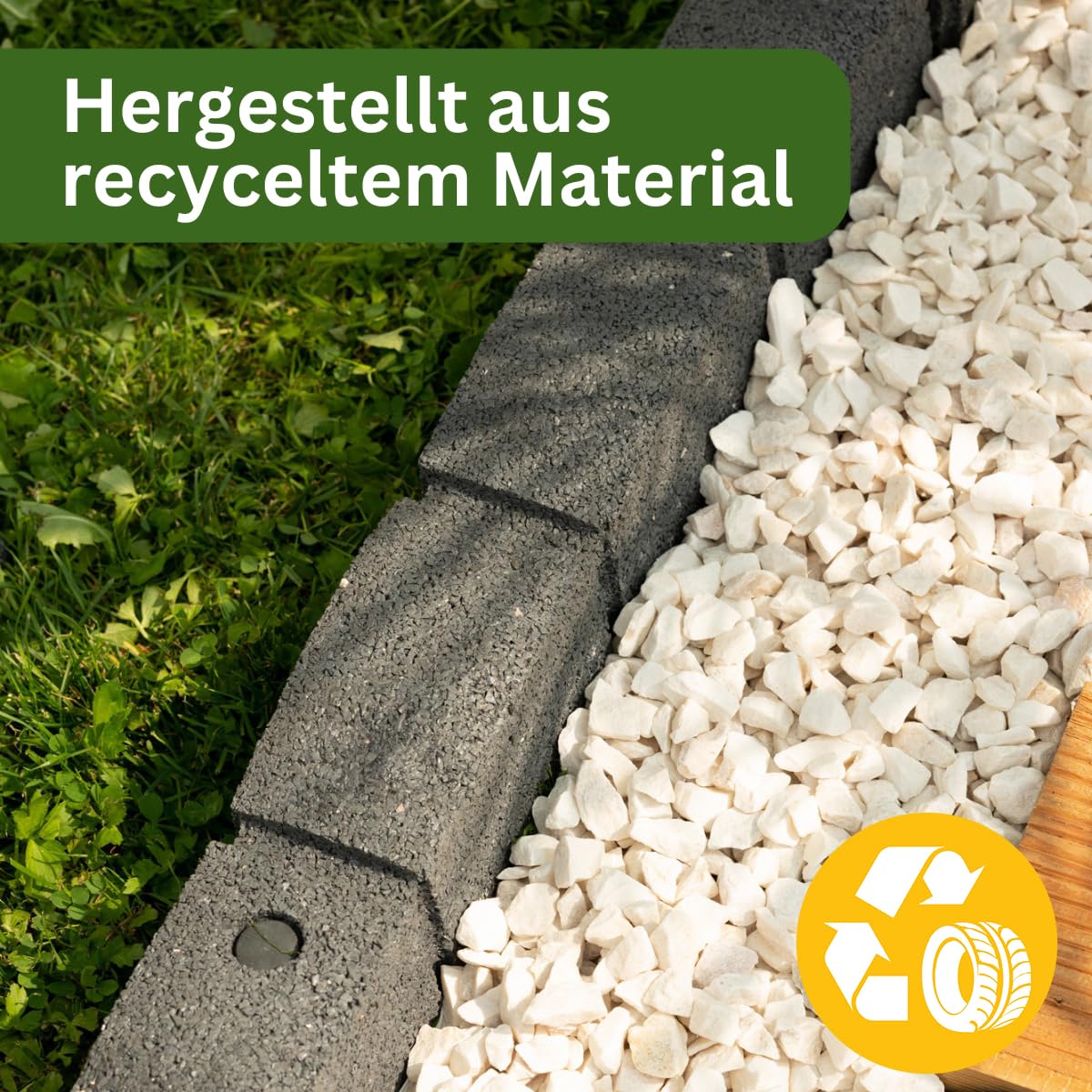 4 x Flexible Rasenkante Kunststoff 120 x 8 cm Hoch - Garten Beeteinfassung Flexibel - Grau Mähkante - Rasenkanten aus Recycling-Material – Beetumrandung Frostbestandig - Pflastersteinen