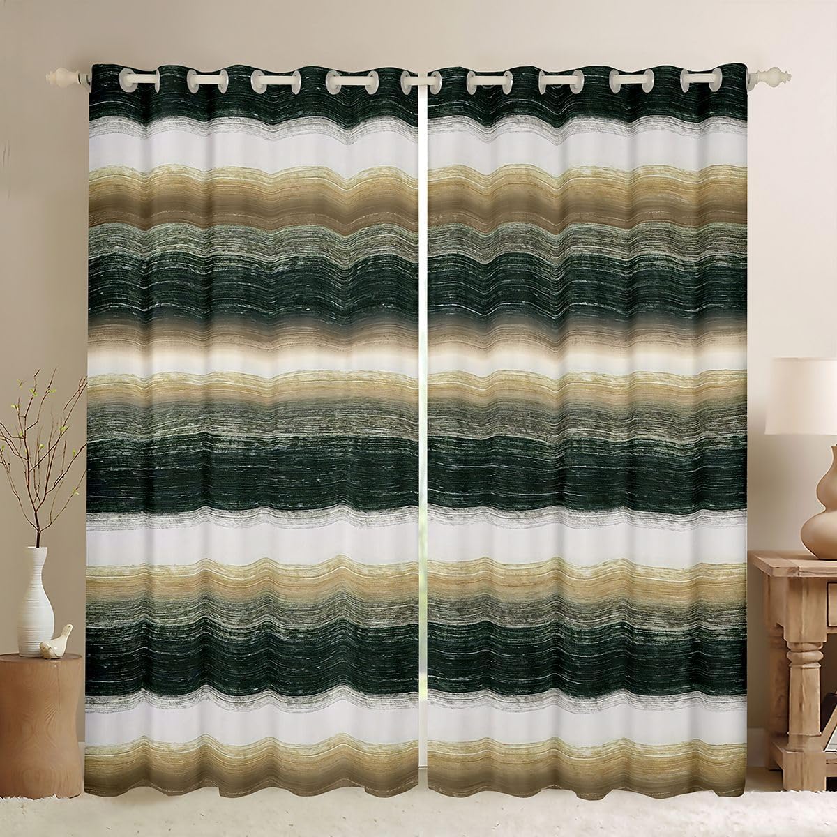 Feelyou Watercolor-Inspired Stripes Blackout Curtains Coastal Style Darkening Drapes for Bedroom Living Room Decor Abstract Art Thermal Insulated Shades Window Treatments, 2 Panels 38 x 45 Inch
