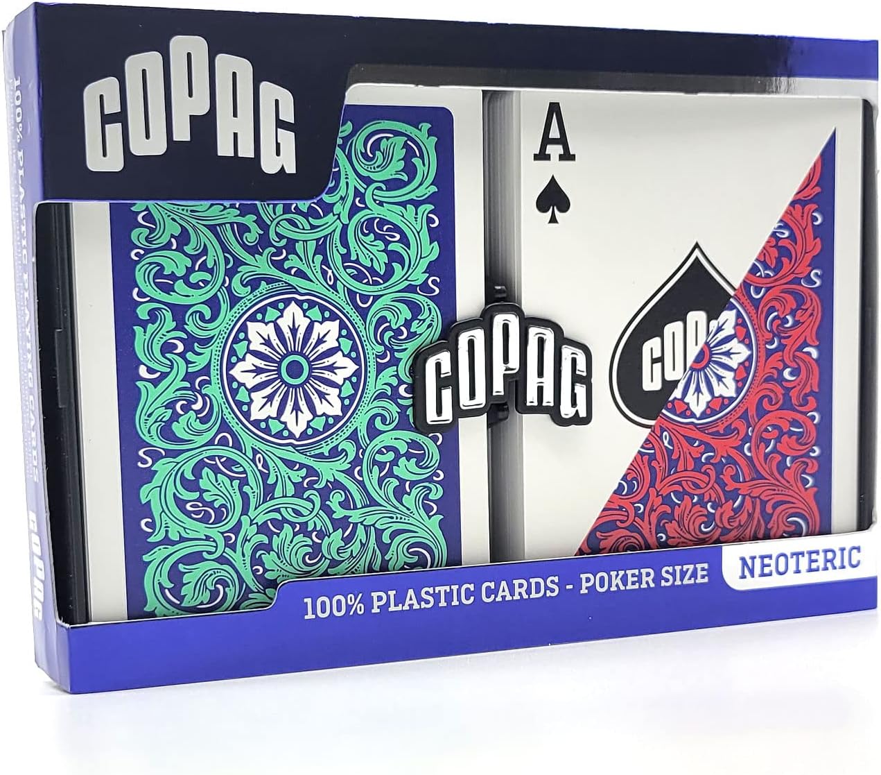 Copag 1546 Neoteric Design 100% Plastic Playing Cards, Poker Size (Standard) Green/Red (Regular Index, 1 Set)