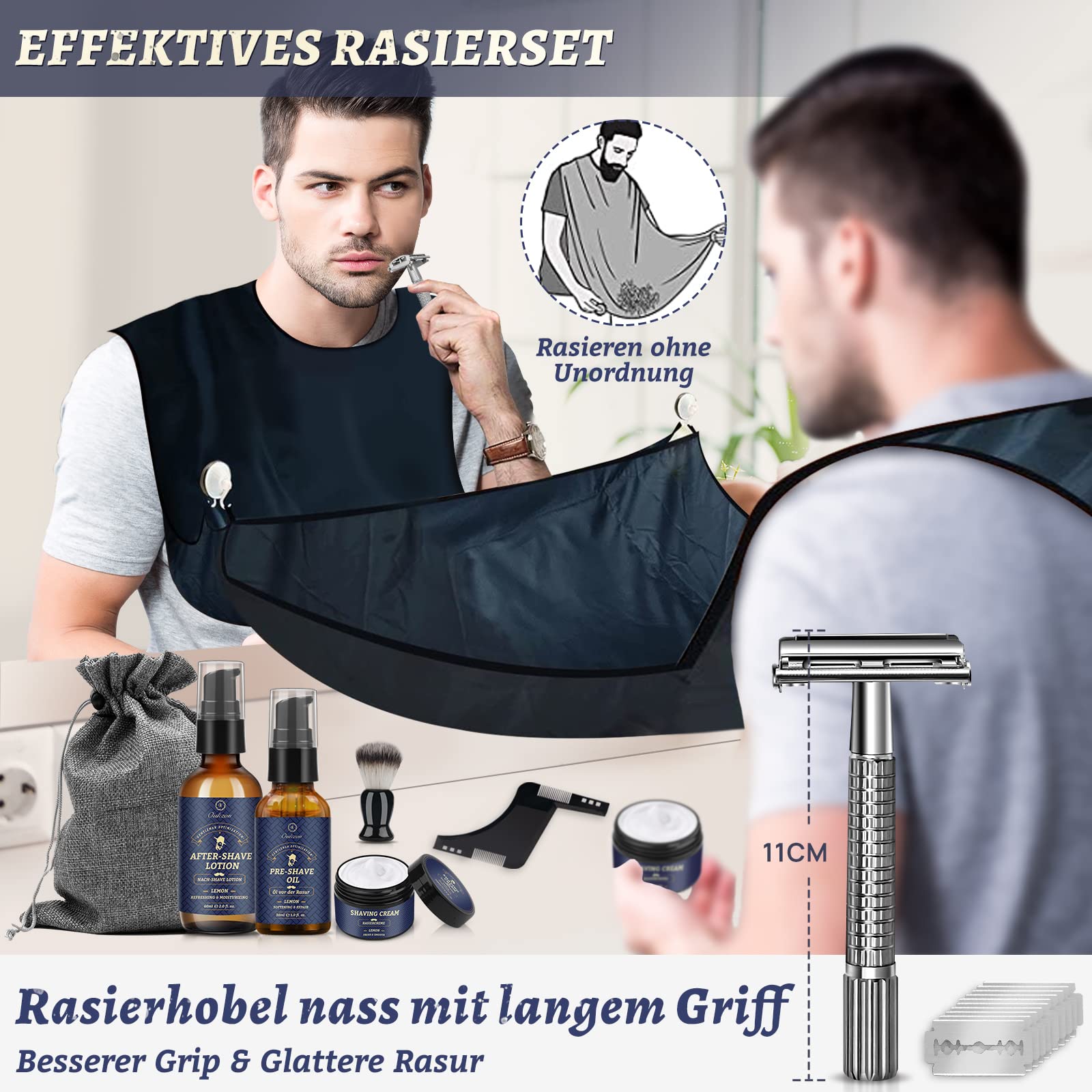 Bartpflege Set für Männer, Hochwertig Bart Rasierset Geschenke für Männer - Bartwuchsmittel Herren mit Bartöl, Rasiercreme, After Shave Lotion, Rasierhobel, Rasierpinsel, Bartschablone, Bartschürze