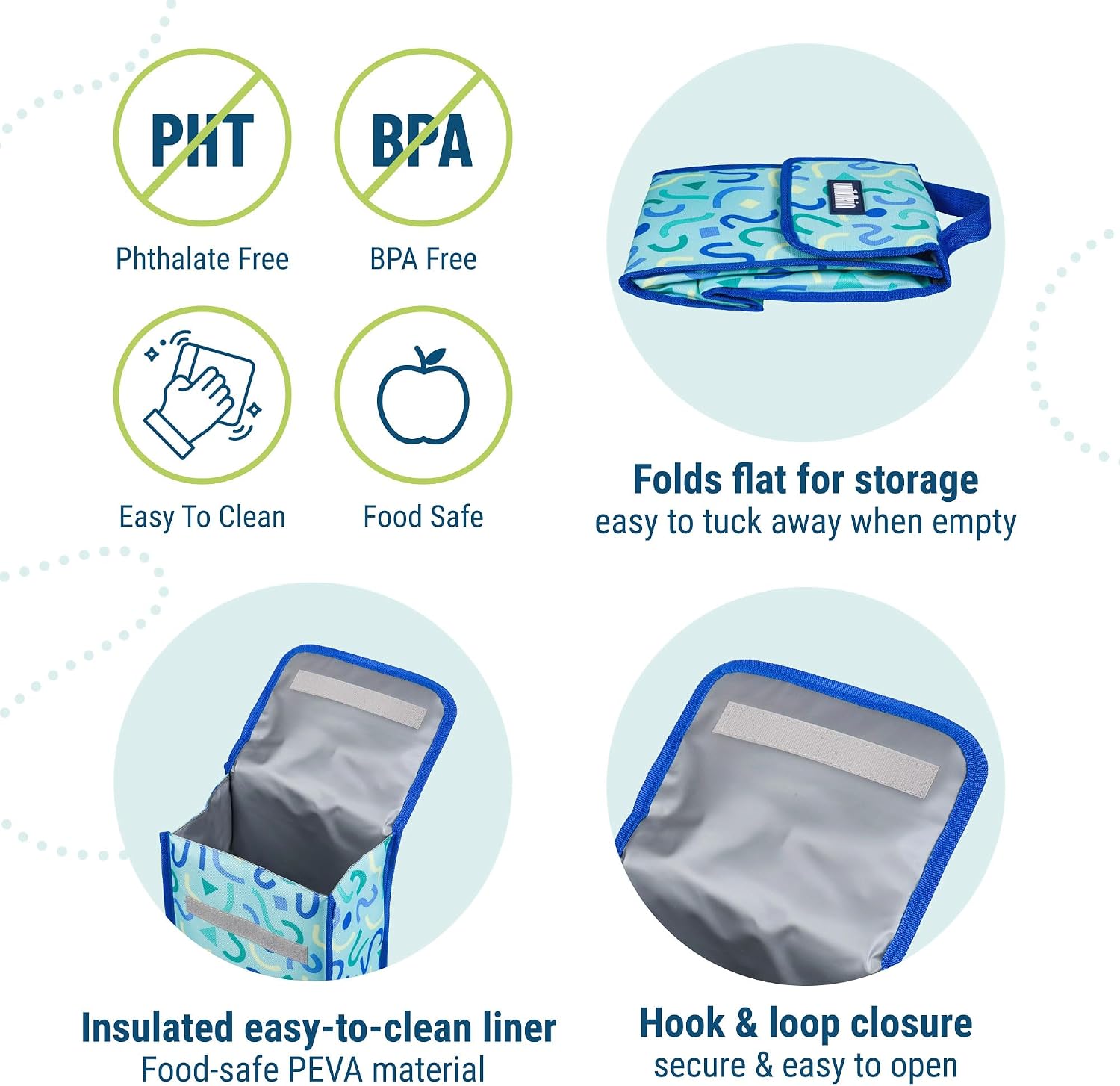 Wildkin Insulated Lunch Bag for Kids - Confetti Blue image 4