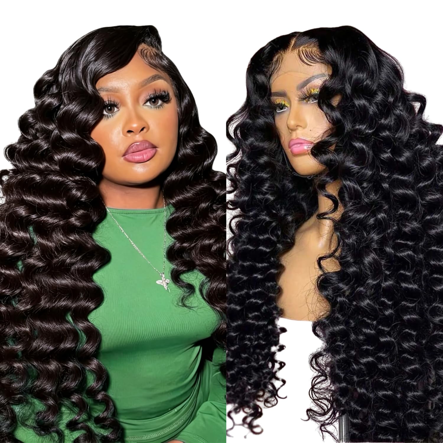 Amazon.com : AAKJJ Deep Wave Lace Front Wigs Human Hair Glueless