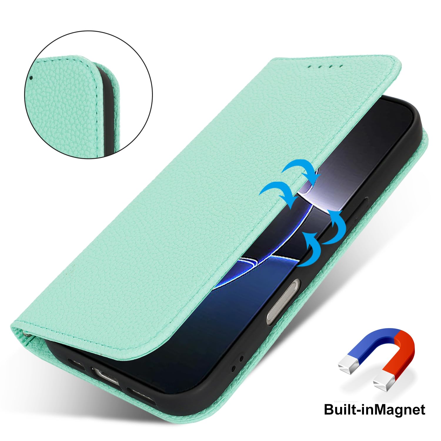 TECHGEAR Custodia a portafoglio in pelle per iPhone 16 Pro, custodia protettiva a portafoglio [blocco RFID], porta carte, supporto e cinturino da