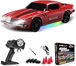 Remote Control Car RC Drift Car 2.4GHz 1:24 4WD 15KM/H High Speed Racing Sport Car with LED Lights Drifting Tire Racing Sport Toy for Adults Boys Girls Kids Gift 2Pcs Rechargeable Batteries
